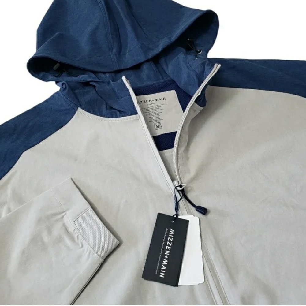 Mizzen Main Mens Large Navy Light Grey Hooded Jacket